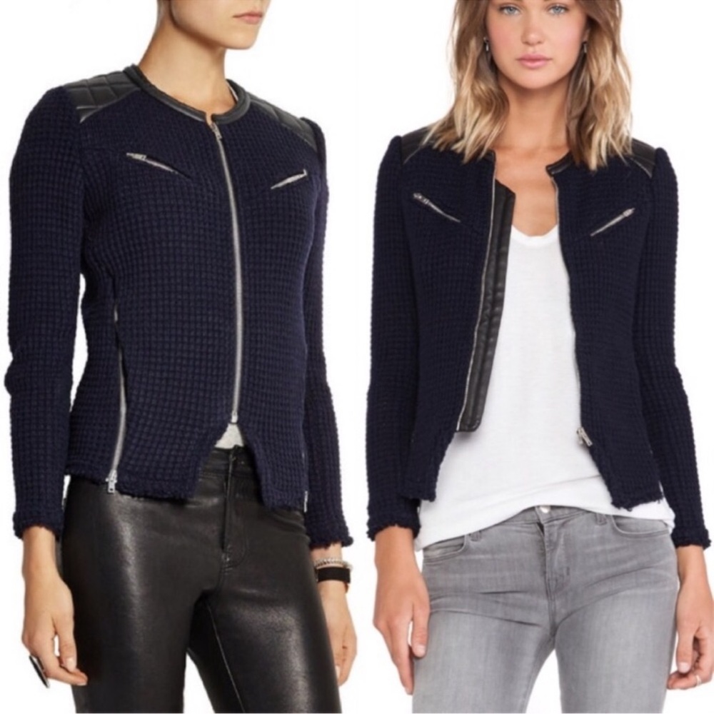 Iro Ceylona Waffle Knit Leather Trim Jacket Size 6
